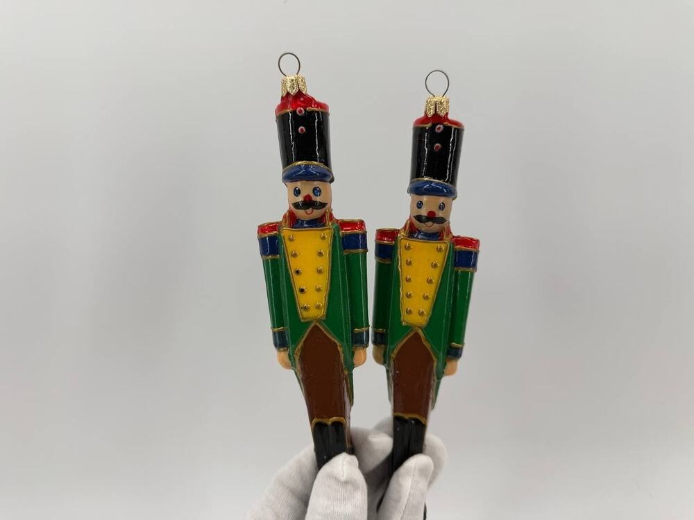 Glass Nutcracker Soldier Christmas Tree Ornaments Hand Painted Green